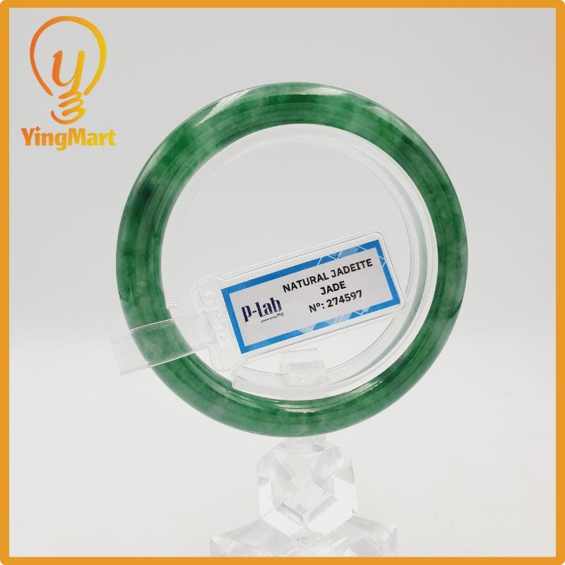 Yingmart 52mm PNJ274597 Certified Natural Color Grey White Natural Jadeite Jade Bangle Bracelet, Real Gemstone, Gift for Mom Grandma Sister