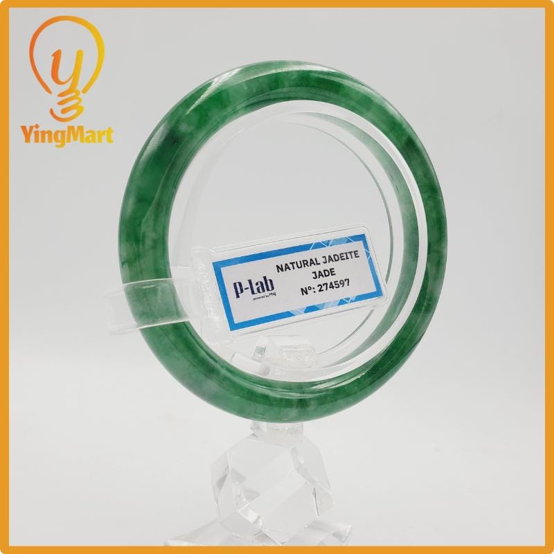 Yingmart 52mm PNJ274597 Certified Natural Color Grey White Natural Jadeite Jade Bangle Bracelet, Real Gemstone, Gift for Mom Grandma Sister