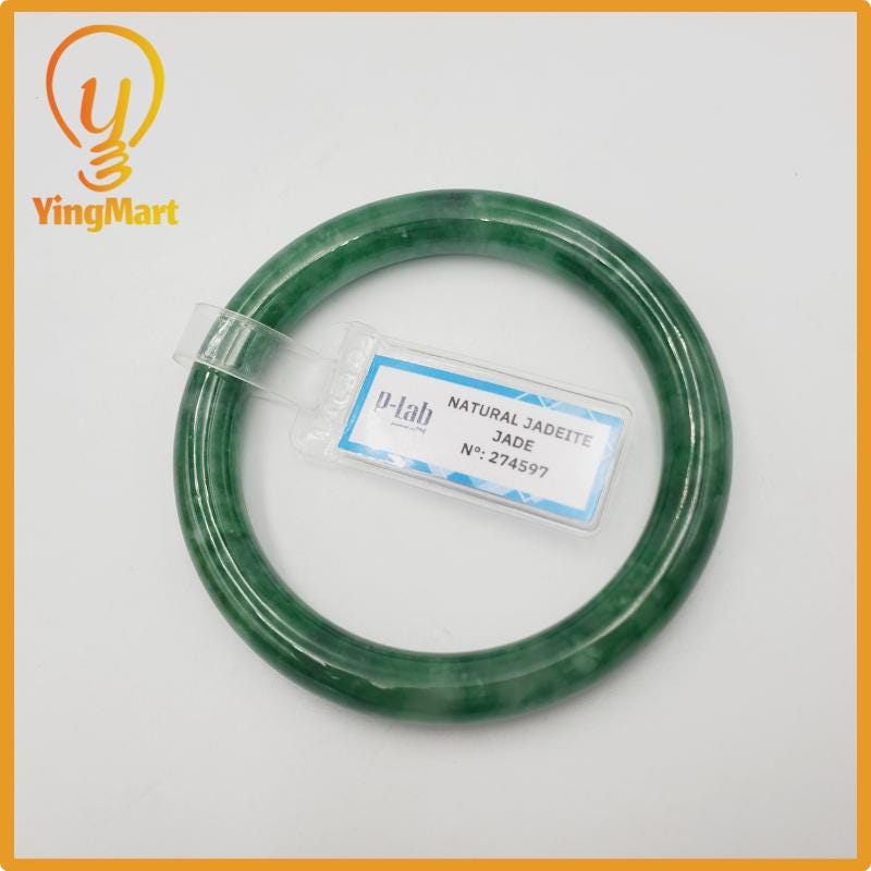 Yingmart 52mm PNJ274597 Certified Natural Color Grey White Natural Jadeite Jade Bangle Bracelet, Real Gemstone, Gift for Mom Grandma Sister