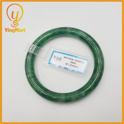 Yingmart 52mm PNJ274597 Certified Natural Color Grey White Natural Jadeite Jade Bangle Bracelet, Real Gemstone, Gift for Mom Grandma Sister