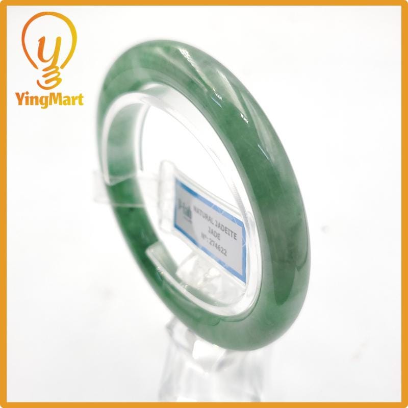 Yingmart 53mm PNJ274622 Certified Natural Color Grey White Natural Jadeite Jade Bangle Bracelet, Real Gemstone, Gift for Mom Grandma Sister
