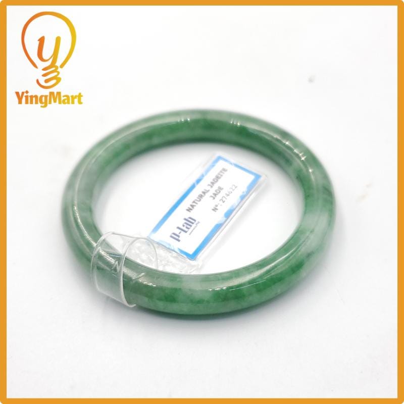 Yingmart 53mm PNJ274622 Certified Natural Color Grey White Natural Jadeite Jade Bangle Bracelet, Real Gemstone, Gift for Mom Grandma Sister
