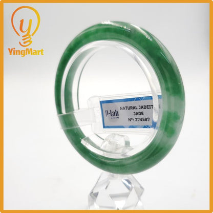 Yingmart 51mm PNJ Certified Natural Color Grey White Natural Jadeite Jade Bangle Bracelet, Real Gemstone, Gift for Her Mom Grandma Sister