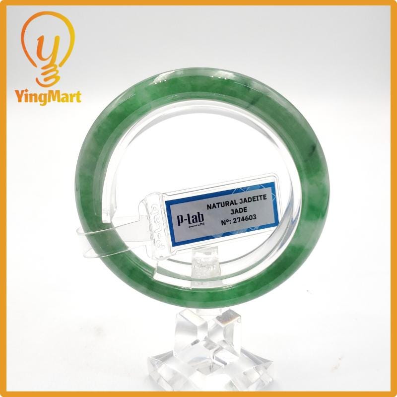 Yingmart 53mm PNJ274603 Certified Natural Color Grey White Natural Jadeite Jade Bangle Bracelet, Real Gemstone, Gift for Mom Grandma Sister