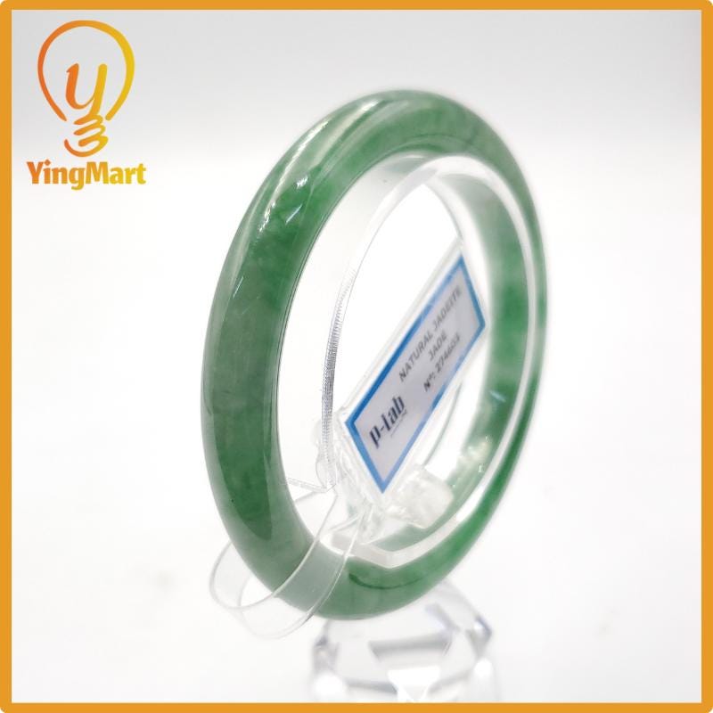 Yingmart 53mm PNJ274603 Certified Natural Color Grey White Natural Jadeite Jade Bangle Bracelet, Real Gemstone, Gift for Mom Grandma Sister
