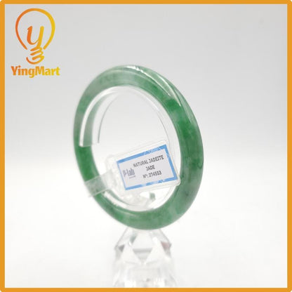 Yingmart 51mm PNJ Certified Natural Color Grey White Natural Jadeite Jade Bangle Bracelet, Real Gemstone, Gift for Her Mom Grandma Sister
