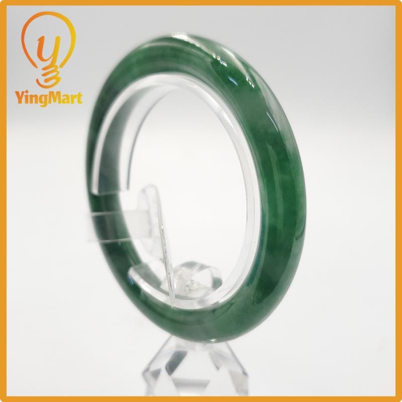 Yingmart 53mm PNJ274592 Certified Natural Color Grey White Natural Jadeite Jade Bangle Bracelet, Real Gemstone, Gift for Mom Grandma Sister