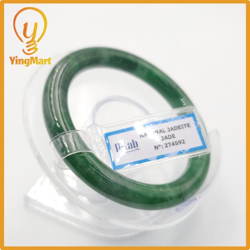 Yingmart 53mm PNJ274592 Certified Natural Color Grey White Natural Jadeite Jade Bangle Bracelet, Real Gemstone, Gift for Mom Grandma Sister