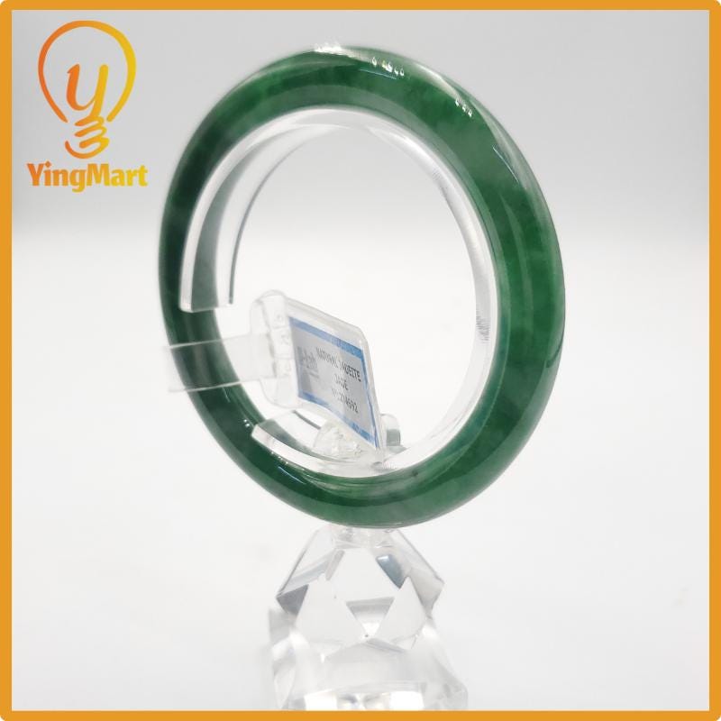 Yingmart 53mm PNJ274592 Certified Natural Color Grey White Natural Jadeite Jade Bangle Bracelet, Real Gemstone, Gift for Mom Grandma Sister