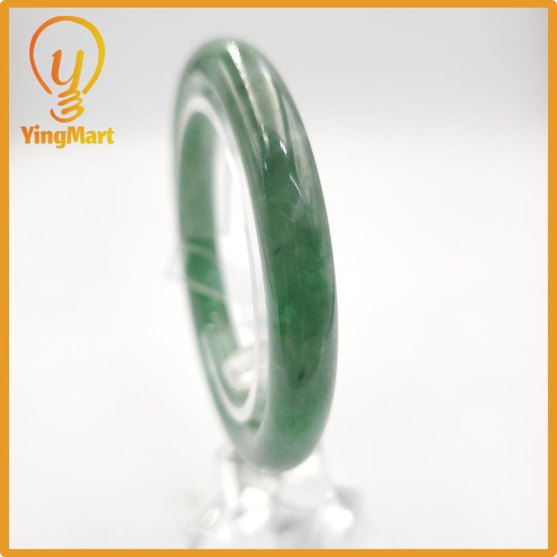Yingmart 53mm PNJ274621 Certified Natural Color Grey White Natural Jadeite Jade Bangle Bracelet, Real Gemstone, Gift for Mom Grandma Sister