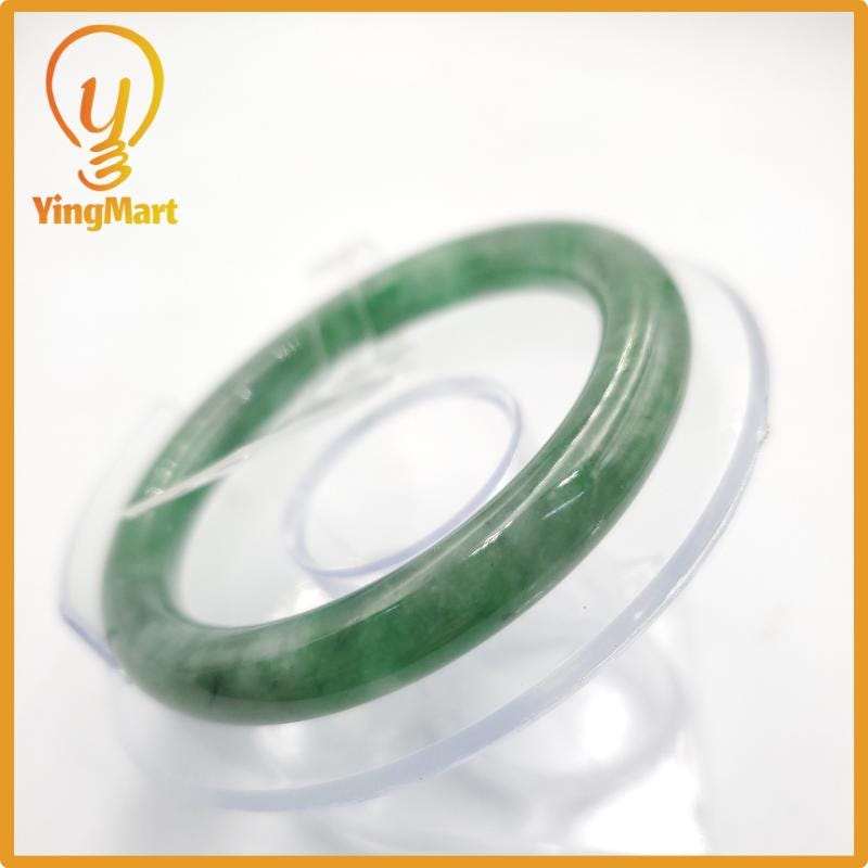 Yingmart 53mm PNJ274621 Certified Natural Color Grey White Natural Jadeite Jade Bangle Bracelet, Real Gemstone, Gift for Mom Grandma Sister