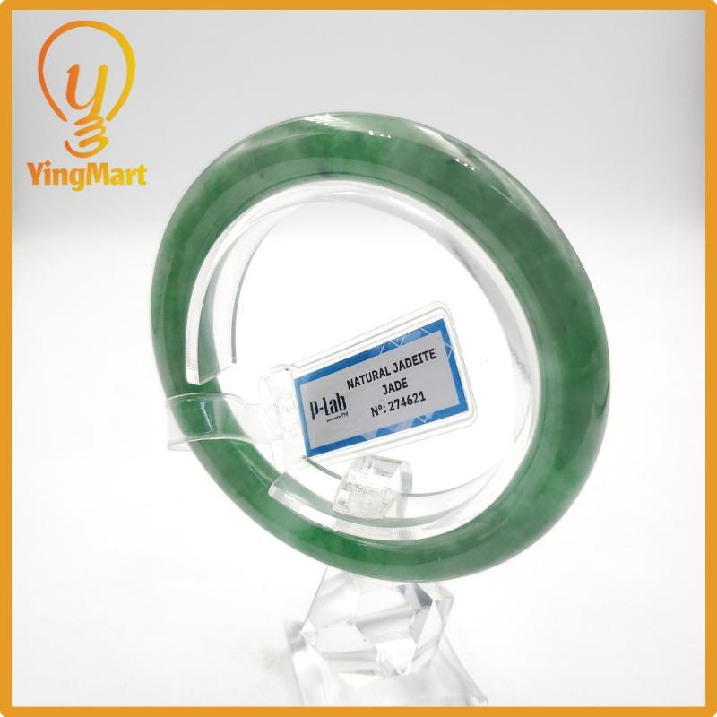 Yingmart 53mm PNJ274621 Certified Natural Color Grey White Natural Jadeite Jade Bangle Bracelet, Real Gemstone, Gift for Mom Grandma Sister