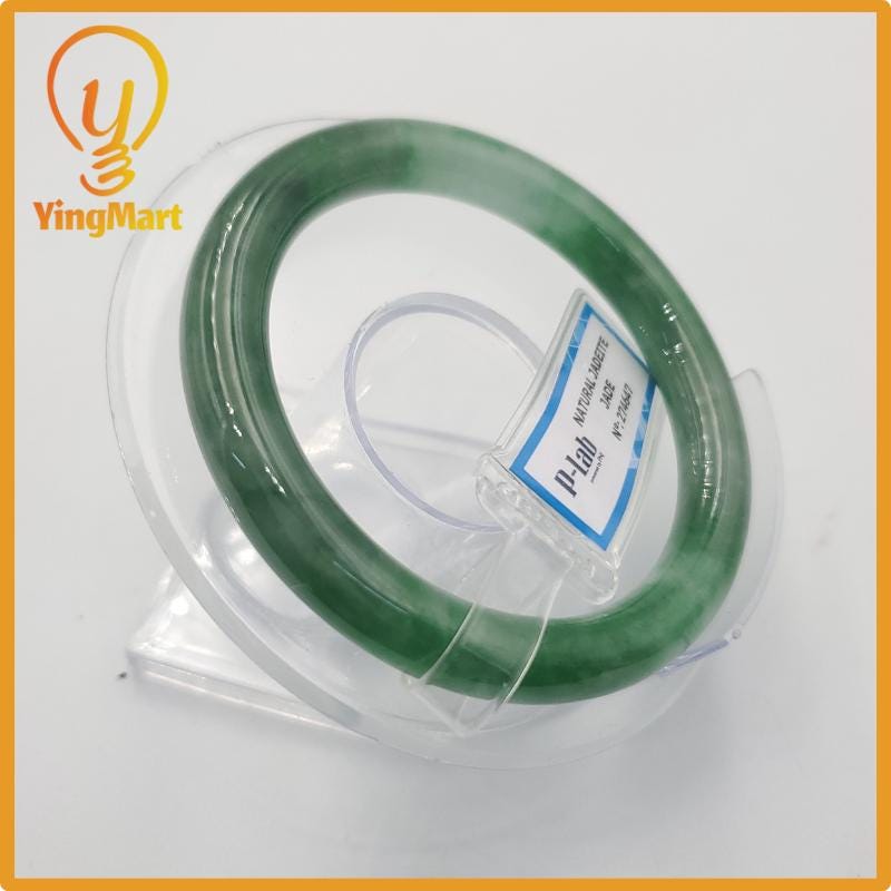 Yingmart 53mm PNJ274647 Certified Natural Color Grey White Natural Jadeite Jade Bangle Bracelet, Real Gemstone, Gift for Mom Grandma Sister