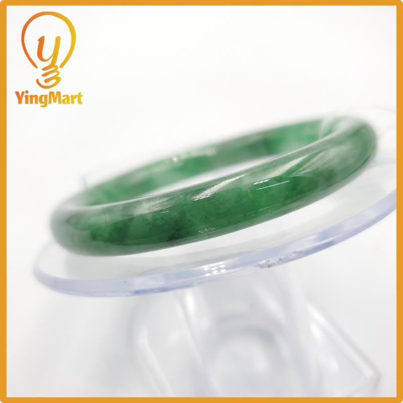 Yingmart 53mm PNJ274549 Certified Natural Color Grey White Natural Jadeite Jade Bangle Bracelet, Real Gemstone, Gift for Mom Grandma Sister