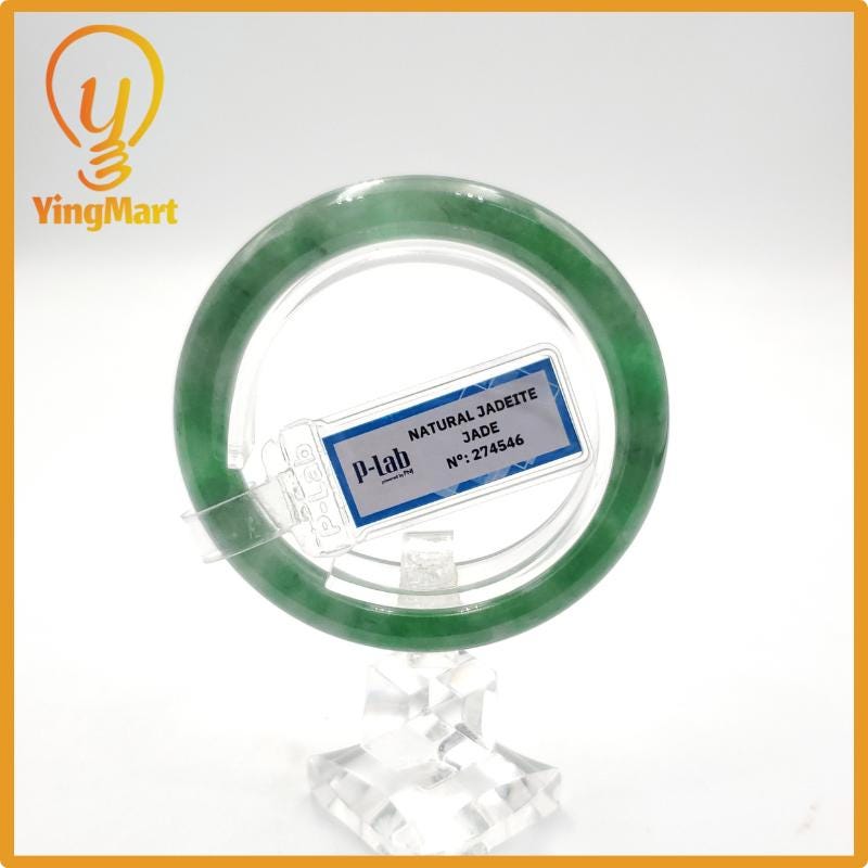 Yingmart 53mm PNJ274546 Certified Natural Color Grey White Natural Jadeite Jade Bangle Bracelet, Real Gemstone, Gift for Mom Grandma Sister