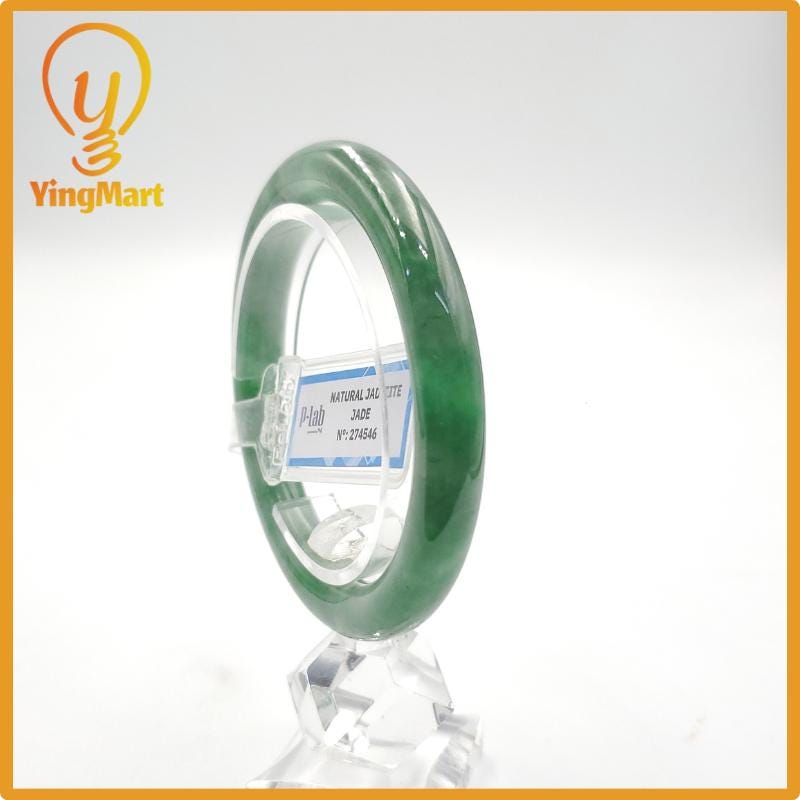 Yingmart 53mm PNJ274546 Certified Natural Color Grey White Natural Jadeite Jade Bangle Bracelet, Real Gemstone, Gift for Mom Grandma Sister