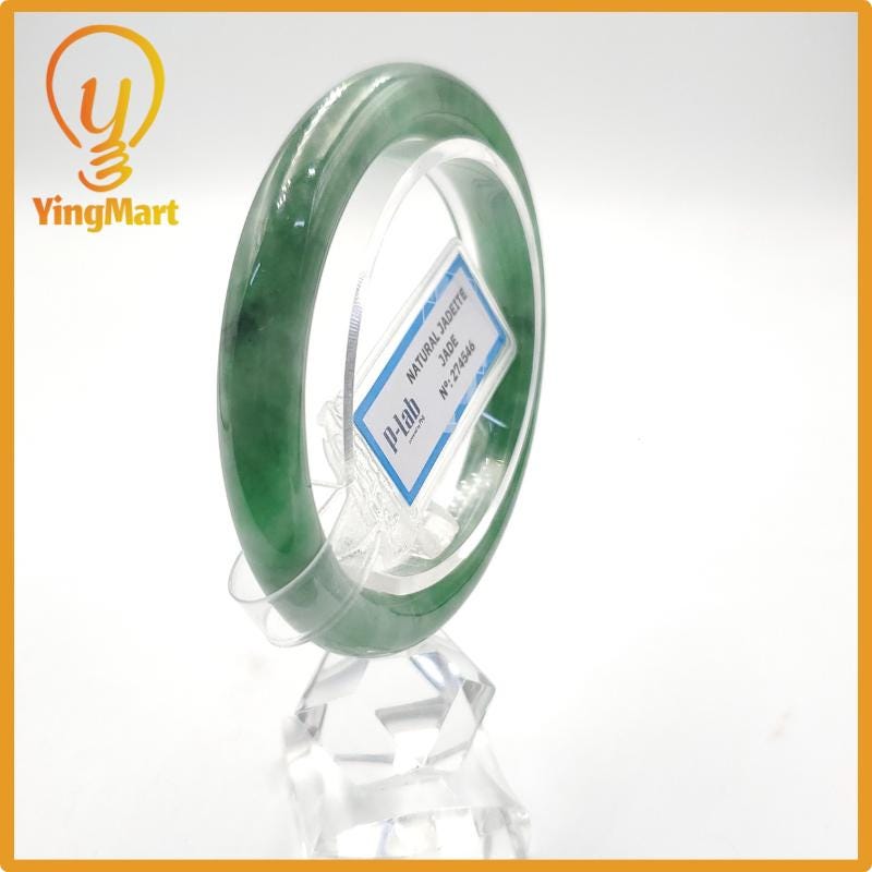 Yingmart 53mm PNJ274546 Certified Natural Color Grey White Natural Jadeite Jade Bangle Bracelet, Real Gemstone, Gift for Mom Grandma Sister