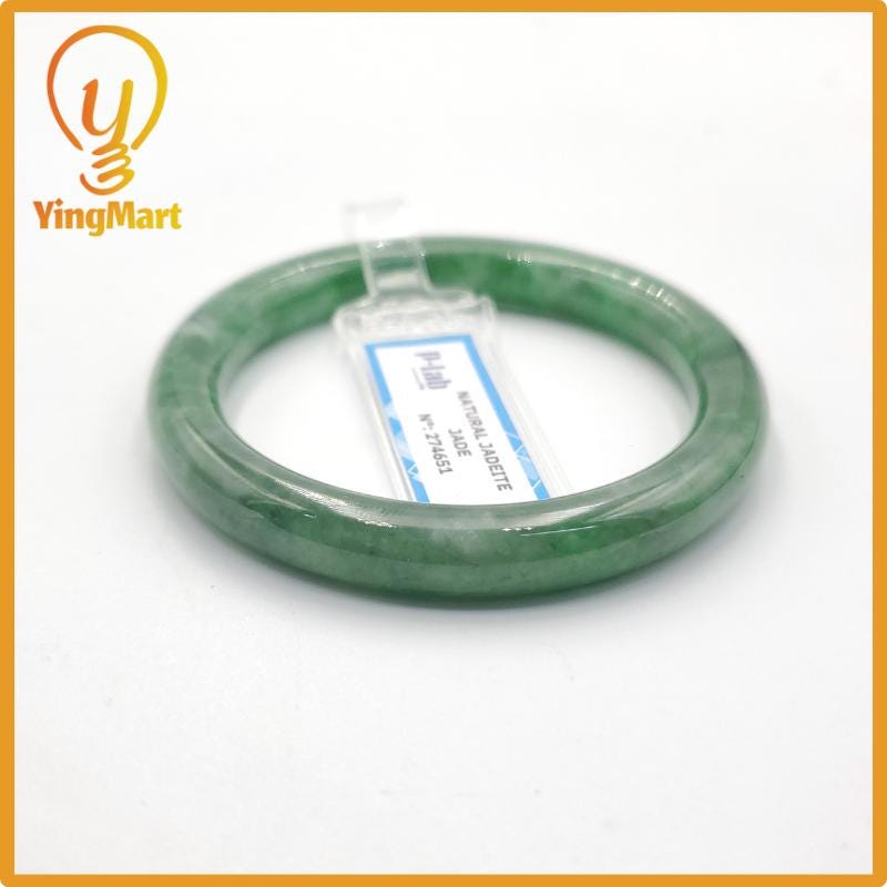 Yingmart 53mm PNJ274651 Certified Natural Color Grey White Natural Jadeite Jade Bangle Bracelet, Real Gemstone, Gift for Mom Grandma Sister