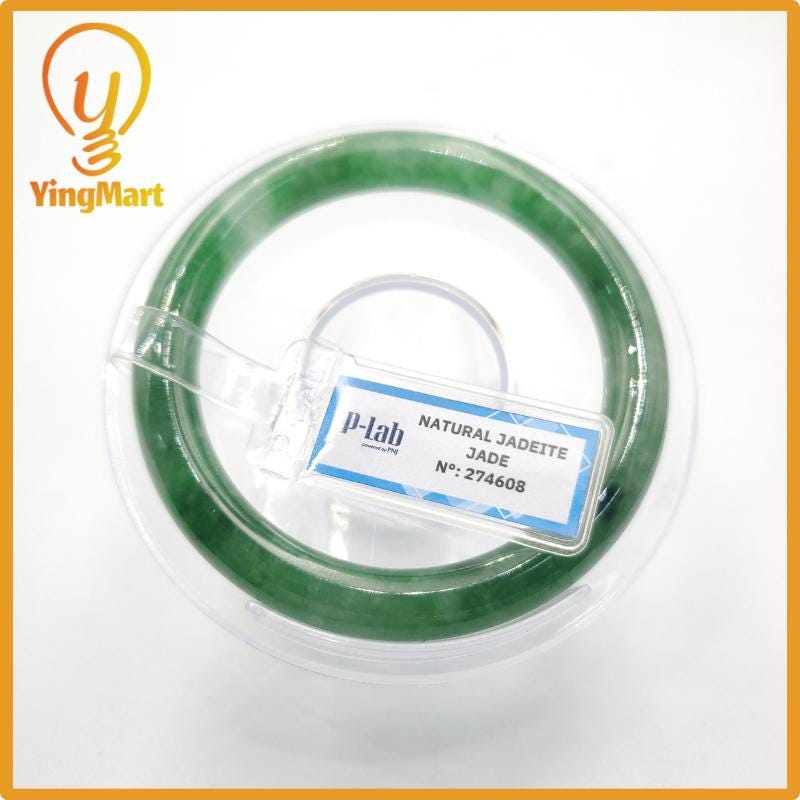 Yingmart 52mm PNJ274608 Certified Natural Color Grey White Natural Jadeite Jade Bangle Bracelet, Real Gemstone, Gift for Mom Grandma Sister