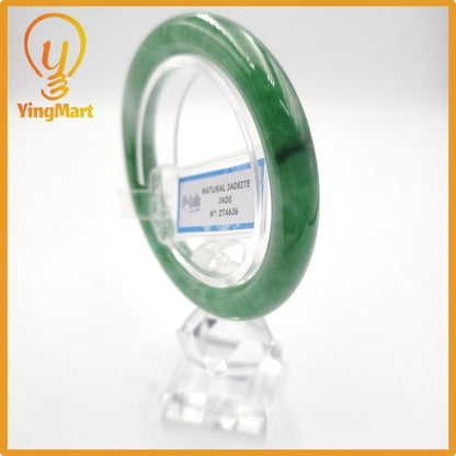 Yingmart 51mm PNJ Certified Natural Color Grey White Natural Jadeite Jade Bangle Bracelet, Real Gemstone, Gift for Her Mom Grandma Sister