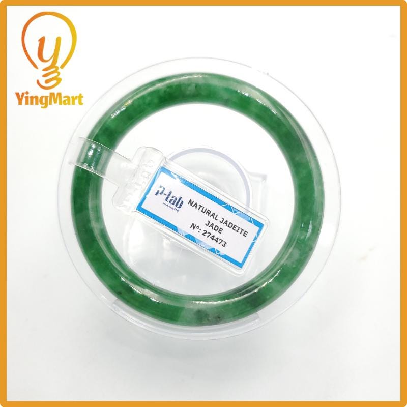 Yingmart 52mm PNJ274473 Certified Natural Color Grey White Natural Jadeite Jade Bangle Bracelet, Real Gemstone, Gift for Mom Grandma Sister