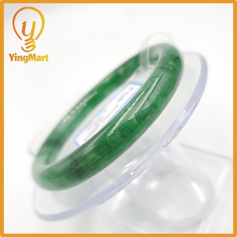 Yingmart 52mm PNJ274473 Certified Natural Color Grey White Natural Jadeite Jade Bangle Bracelet, Real Gemstone, Gift for Mom Grandma Sister