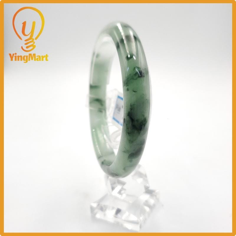 Yingmart 61mm PNJ Certified Natural Color Grey White Natural Jadeite Jade Bangle Bracelet, Real Gemstone, Gift for Her Mom Grandma Sister