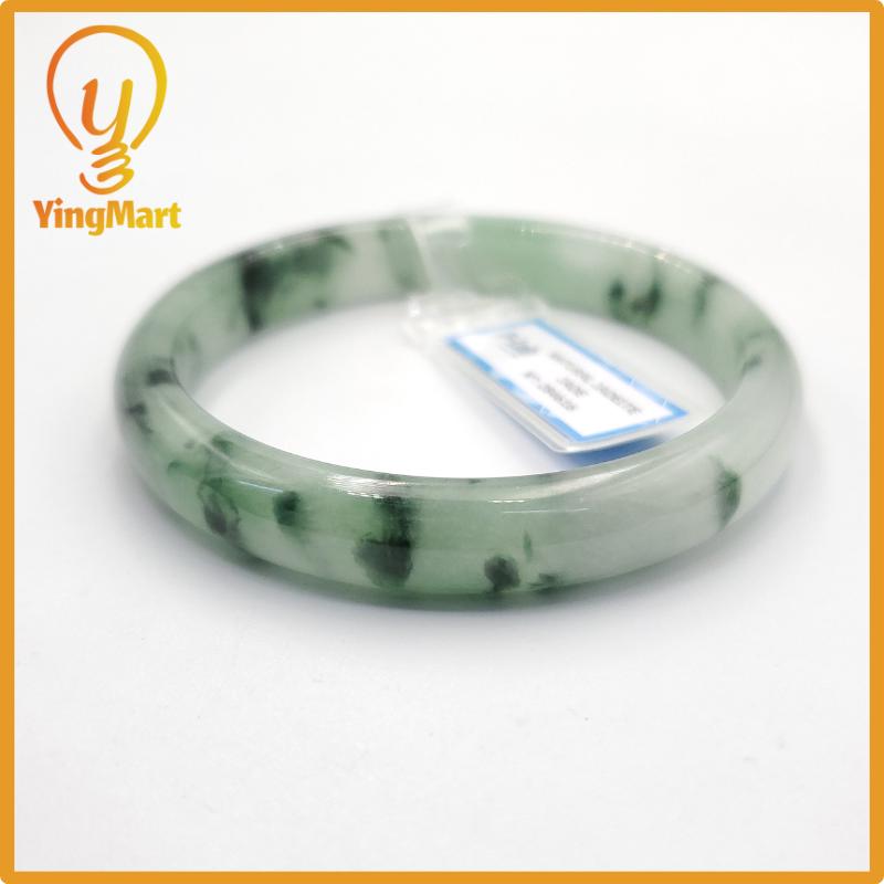 Yingmart 61mm PNJ Certified Natural Color Grey White Natural Jadeite Jade Bangle Bracelet, Real Gemstone, Gift for Her Mom Grandma Sister