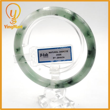 Yingmart 61mm PNJ Certified Natural Color Grey White Natural Jadeite Jade Bangle Bracelet, Real Gemstone, Gift for Her Mom Grandma Sister