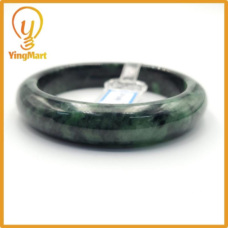 Yingmart 60mm PNJ Certified Natural Color Grey White Natural Jadeite Jade Bangle Bracelet, Real Gemstone, Gift for Her Mom Grandma Sister