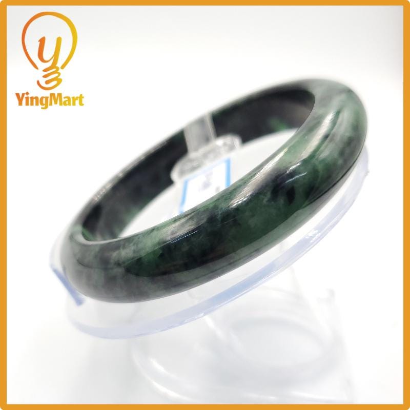 Yingmart 60mm PNJ Certified Natural Color Grey White Natural Jadeite Jade Bangle Bracelet, Real Gemstone, Gift for Her Mom Grandma Sister