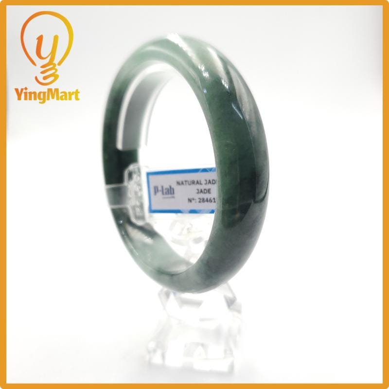 Yingmart 60mm PNJ Certified Natural Color Grey White Natural Jadeite Jade Bangle Bracelet, Real Gemstone, Gift for Her Mom Grandma Sister
