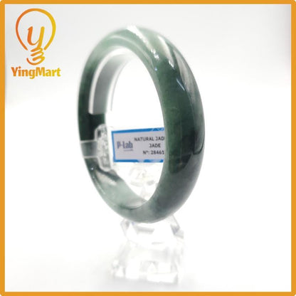 Yingmart 60mm PNJ Certified Natural Color Grey White Natural Jadeite Jade Bangle Bracelet, Real Gemstone, Gift for Her Mom Grandma Sister