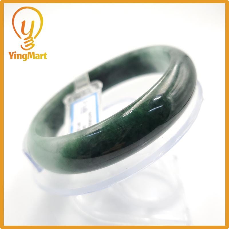 Yingmart 60mm PNJ Certified Natural Color Grey White Natural Jadeite Jade Bangle Bracelet, Real Gemstone, Gift for Her Mom Grandma Sister