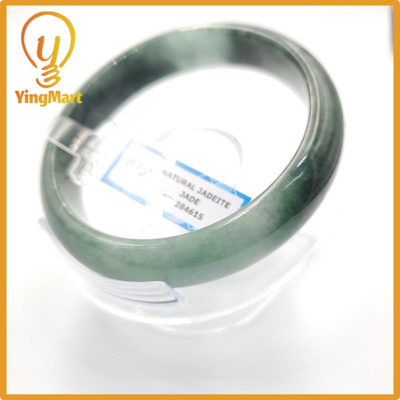 Yingmart 60mm PNJ Certified Natural Color Grey White Natural Jadeite Jade Bangle Bracelet, Real Gemstone, Gift for Her Mom Grandma Sister