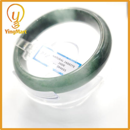 Yingmart 60mm PNJ Certified Natural Color Grey White Natural Jadeite Jade Bangle Bracelet, Real Gemstone, Gift for Her Mom Grandma Sister