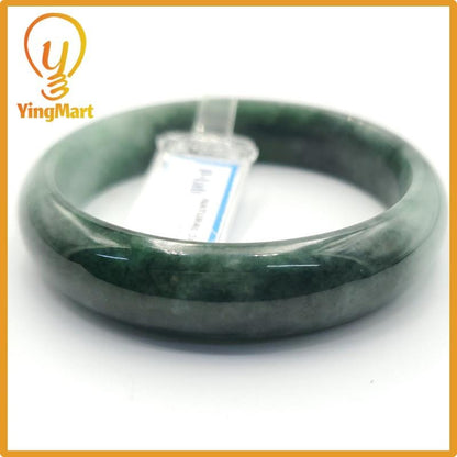 Yingmart 60mm PNJ Certified Natural Color Grey White Natural Jadeite Jade Bangle Bracelet, Real Gemstone, Gift for Her Mom Grandma Sister