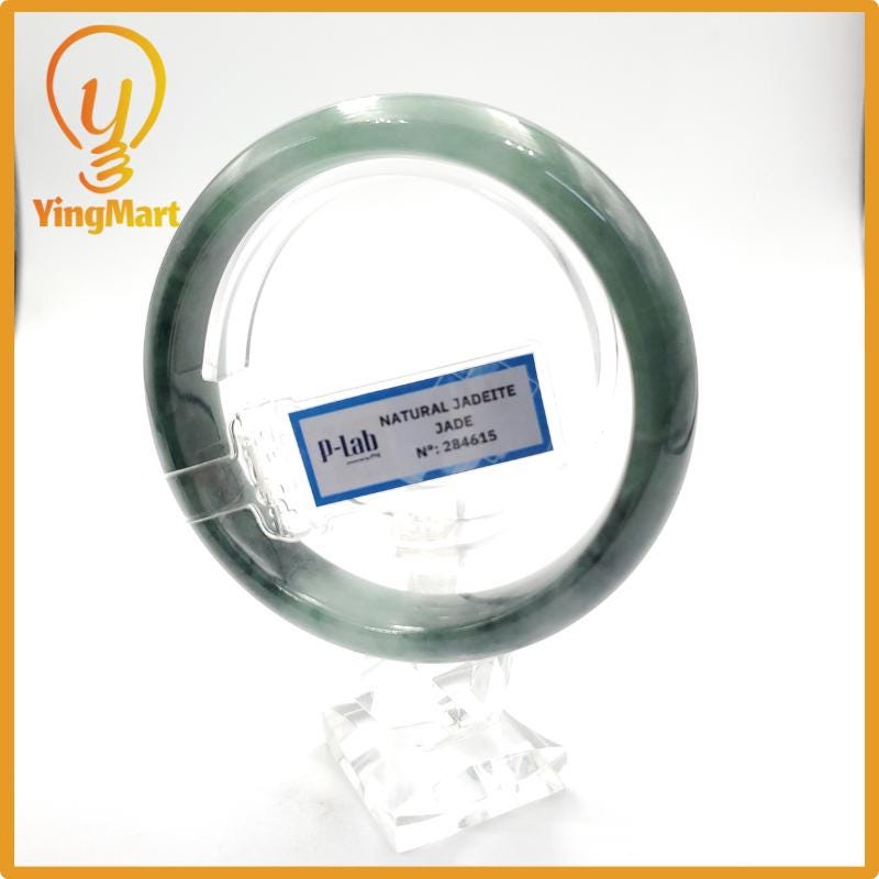 Yingmart 60mm PNJ Certified Natural Color Grey White Natural Jadeite Jade Bangle Bracelet, Real Gemstone, Gift for Her Mom Grandma Sister