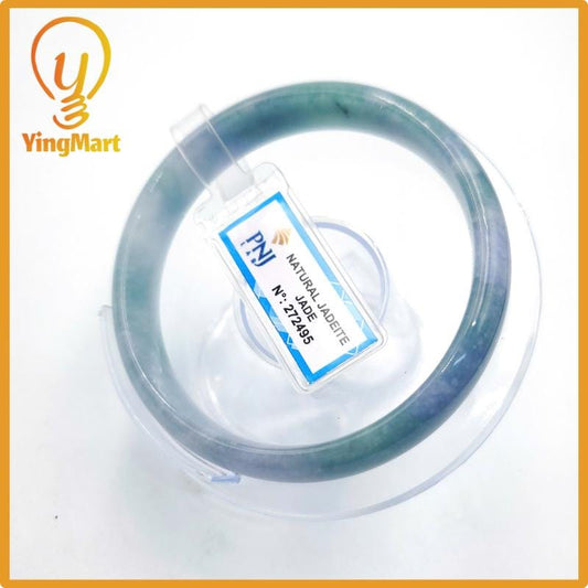 Yingmart 59mm PNJ Certified Natural Color Grey White Natural Jadeite Jade Bangle Bracelet, Real Gemstone, Gift for Her Mom Grandma Sister