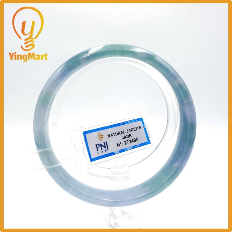 Yingmart 59mm PNJ Certified Natural Color Grey White Natural Jadeite Jade Bangle Bracelet, Real Gemstone, Gift for Her Mom Grandma Sister