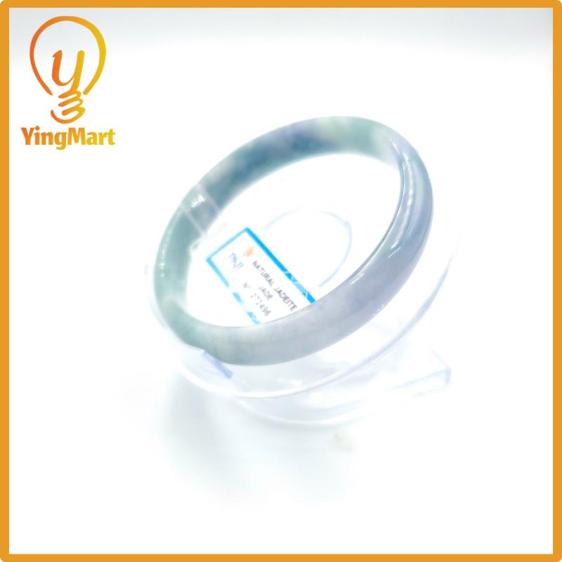 Yingmart 59mm PNJ Certified Natural Color Grey White Natural Jadeite Jade Bangle Bracelet, Real Gemstone, Gift for Her Mom Grandma Sister