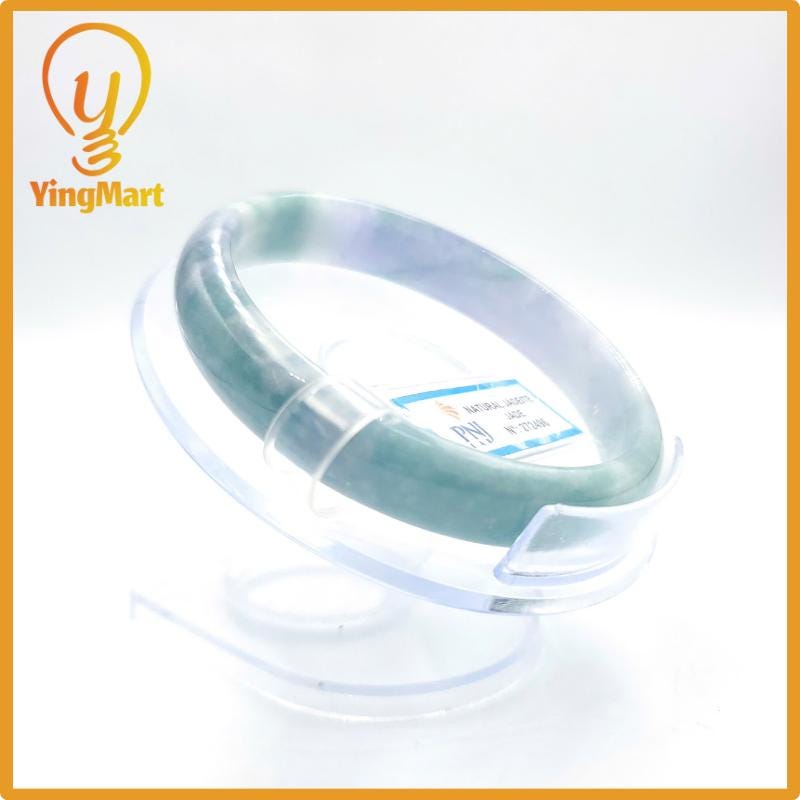 Yingmart 59mm PNJ Certified Natural Color Grey White Natural Jadeite Jade Bangle Bracelet, Real Gemstone, Gift for Her Mom Grandma Sister