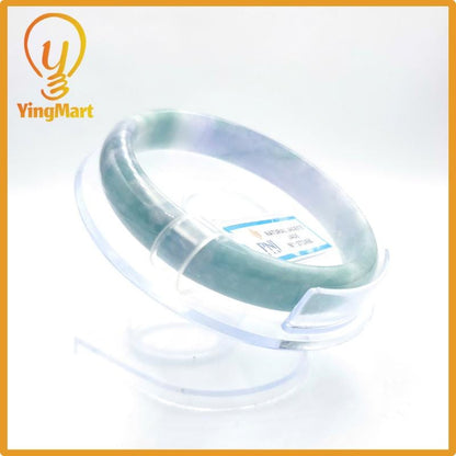 Yingmart 59mm PNJ Certified Natural Color Grey White Natural Jadeite Jade Bangle Bracelet, Real Gemstone, Gift for Her Mom Grandma Sister