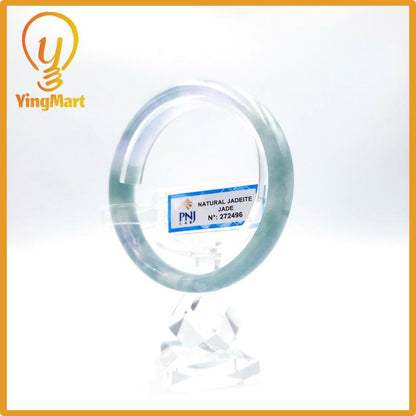 Yingmart 59mm PNJ Certified Natural Color Grey White Natural Jadeite Jade Bangle Bracelet, Real Gemstone, Gift for Her Mom Grandma Sister