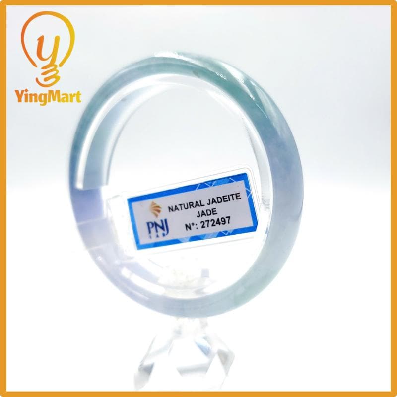 Yingmart 54mm PNJ Certified Natural Color Grey White Natural Jadeite Jade Bangle Bracelet, Real Gemstone, Gift for Her Mom Grandma Sister