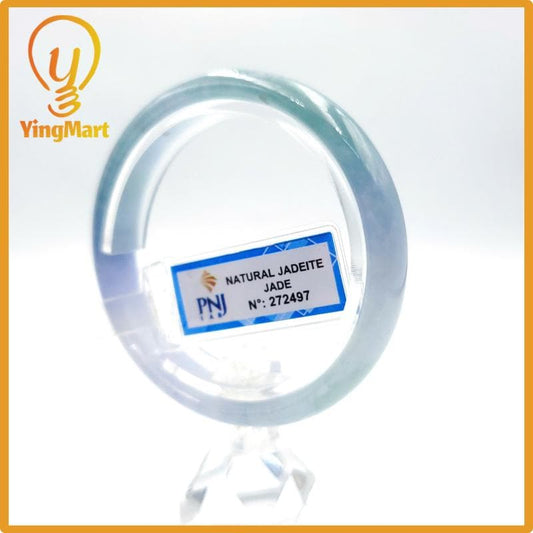 Yingmart 54mm PNJ Certified Natural Color Grey White Natural Jadeite Jade Bangle Bracelet, Real Gemstone, Gift for Her Mom Grandma Sister