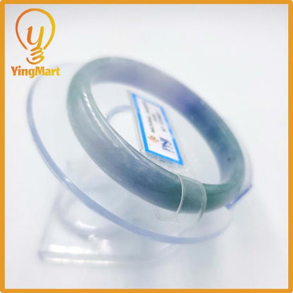 Yingmart 54mm PNJ Certified Natural Color Grey White Natural Jadeite Jade Bangle Bracelet, Real Gemstone, Gift for Her Mom Grandma Sister