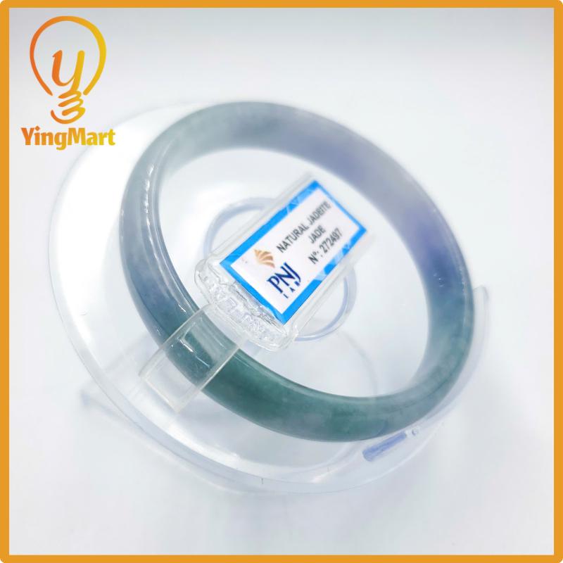 Yingmart 54mm PNJ Certified Natural Color Grey White Natural Jadeite Jade Bangle Bracelet, Real Gemstone, Gift for Her Mom Grandma Sister