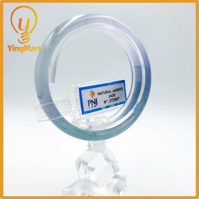 Yingmart 54mm PNJ Certified Natural Color Grey White Natural Jadeite Jade Bangle Bracelet, Real Gemstone, Gift for Her Mom Grandma Sister