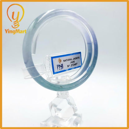 Yingmart 54mm PNJ Certified Natural Color Grey White Natural Jadeite Jade Bangle Bracelet, Real Gemstone, Gift for Her Mom Grandma Sister